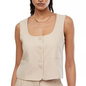 WeWoreWhat Beige Pinstripe Sleeveless Vest